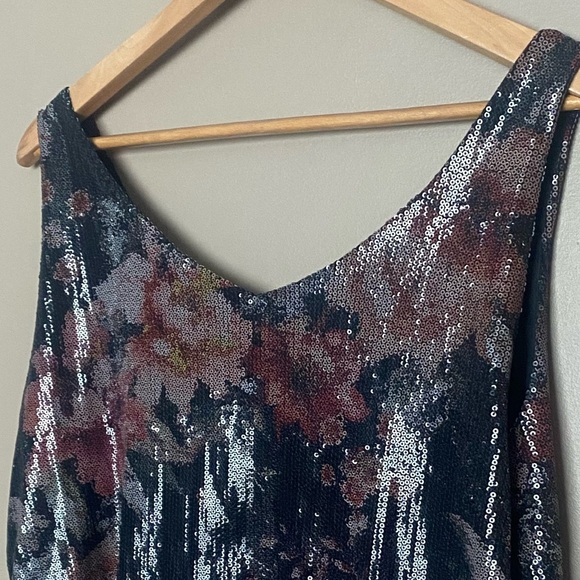 TRIBAL JEANS sexy sequin floral swing cami tank floral shiny sz M party date EUC - Picture 6 of 13